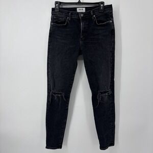 Agolde Sophie Mid Rise Skinny Jeans Black Womens 29 Distressed Denim
